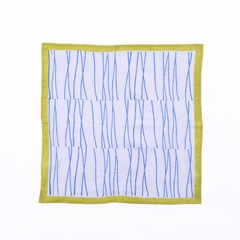 【shesay】配色ペンシルラインブロックプリント Wガーゼハンカチ(BL)