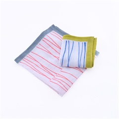 【shesay】配色ペンシルラインブロックプリント Wガーゼハンカチ