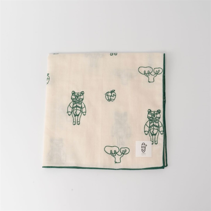 【＋HAyU】BEAR Wガーゼ刺繍ハンカチ