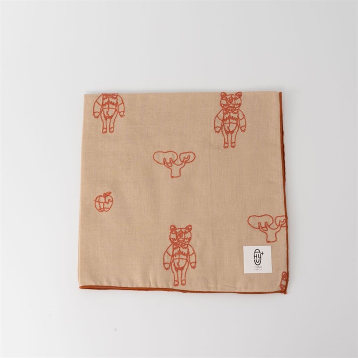 【＋HAyU】BEAR Wガーゼ刺繍ハンカチ
