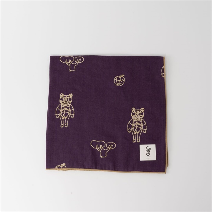 【＋HAyU】BEAR Wガーゼ刺繍ハンカチ