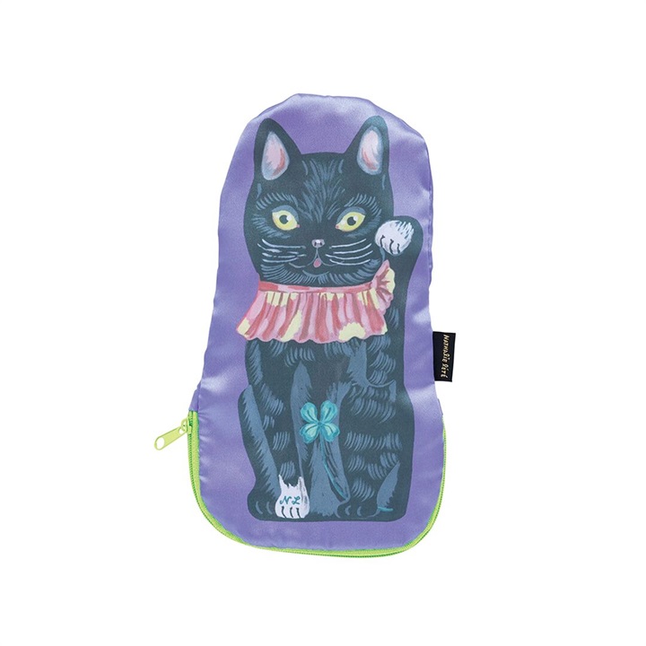 【Nathalie Lete】Satin pouch(Lucky cat-BK)