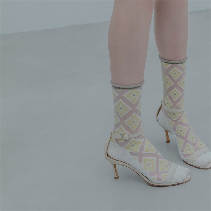 【2nd PALETTE】クルー丈 シースルーオーガニックコットンソックス lemon_deco