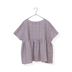 【＋borme】ウエストギャザー フレンチスリーブ ブラウス(C2520Purple×WhitePurple)