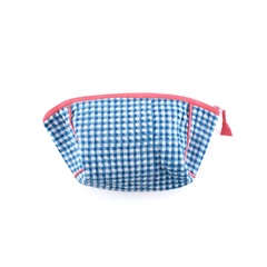 【shesay】ブロックプリント ギンガムチェック柄ポーチ(BL)