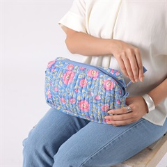 【shesay】ブロックプリント キルティングポーチ ベインフラワー