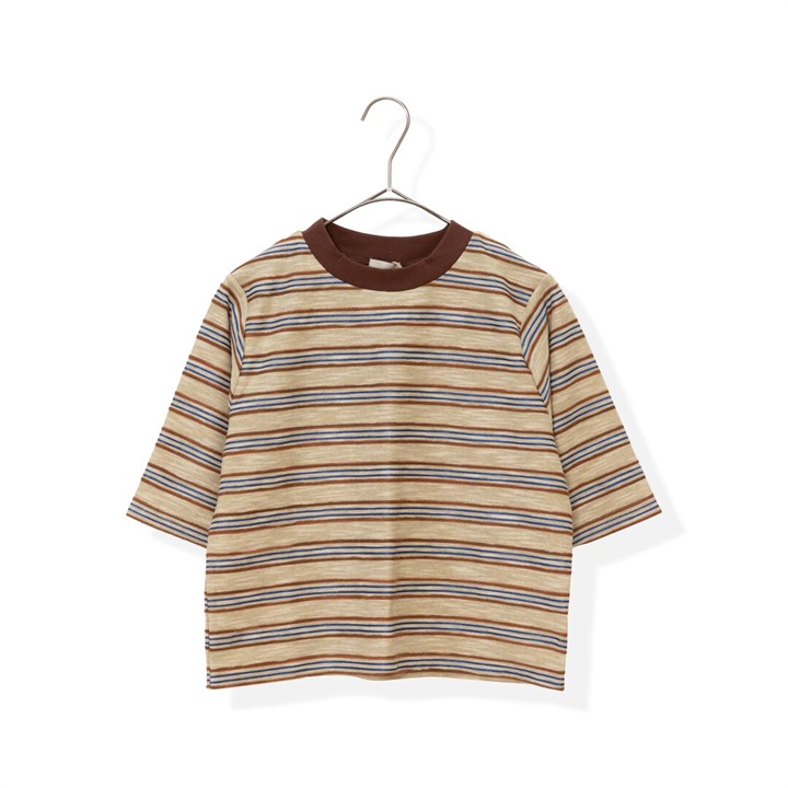 【alee】ランダムボーダー5分袖 Tee