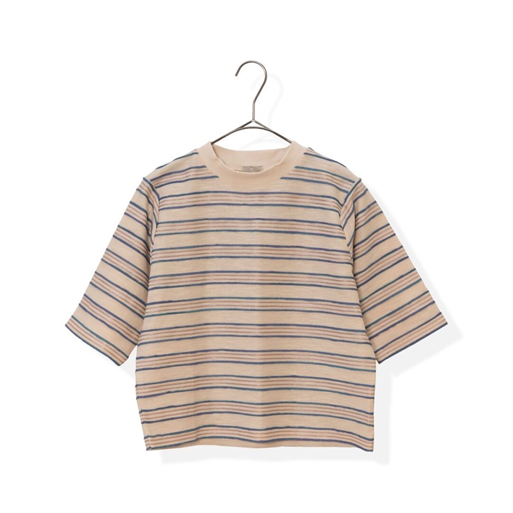 【alee】ランダムボーダー5分袖 Tee