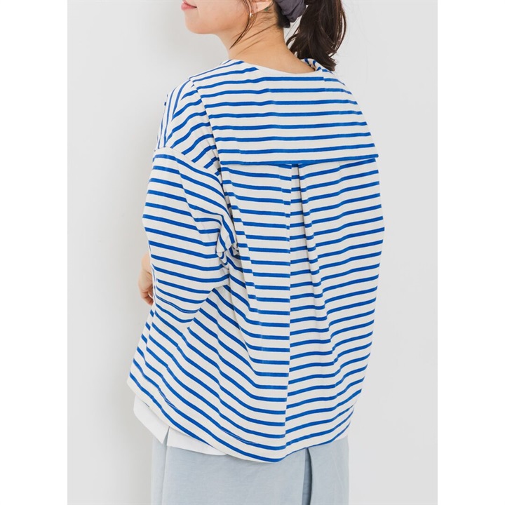 【：YURK Geniet van】セーラーカラーボーダーTEE