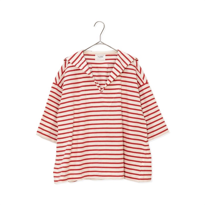 【：YURK Geniet van】セーラーカラーボーダーTEE