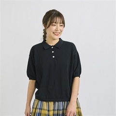 【Cloudnine】ショート丈5分袖 ニットポロシャツ(07BLACK)