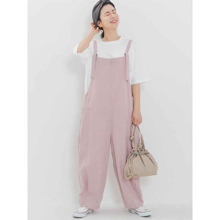 【：YURK Geniet van】ラフリネンバルーンサロペット(PINK)