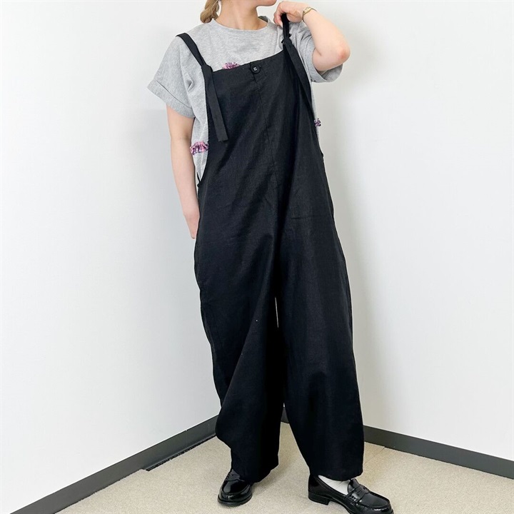 【：YURK Geniet van】ラフリネンバルーンサロペット(BLACK)