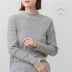 【M.M.O】ヨークレース衿ギャザーネックカットソー(05オフホワイト×ブラック)