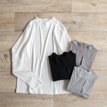 【M.M.O】ヨークレース衿ギャザーネックカットソー