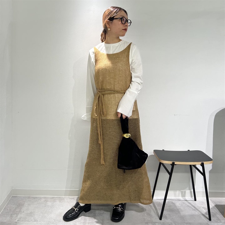 【hunch】7G片畦編みシアーアルパカニット ノースリーブワンピース