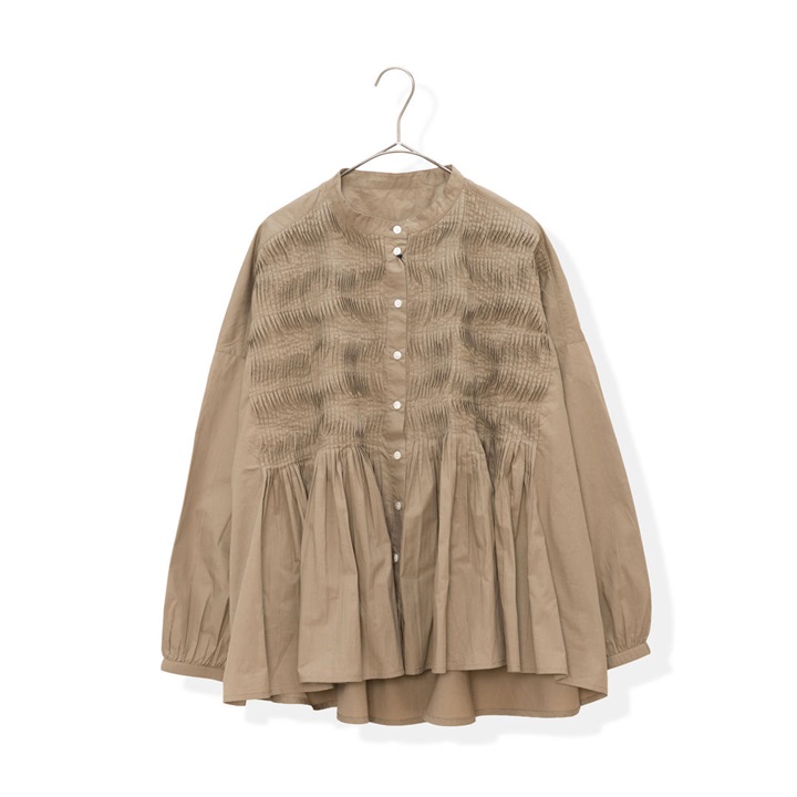 【YURK Geniet van】ピンタックフレア前開き長袖シャツ