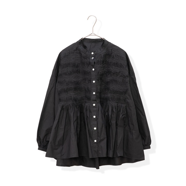 【YURK Geniet van】ピンタックフレア前開き長袖シャツ