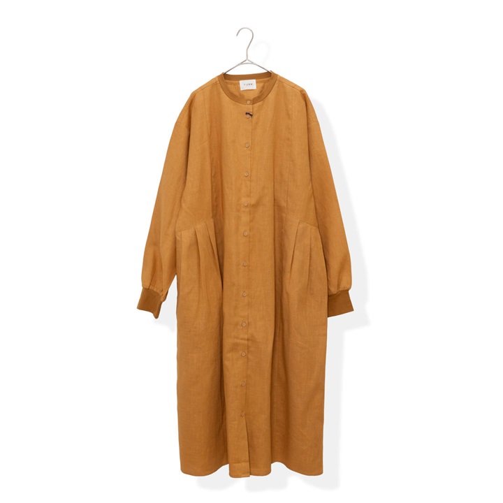 【YURK Geniet van】リネンリブコンビ前開き長袖ロングワンピース