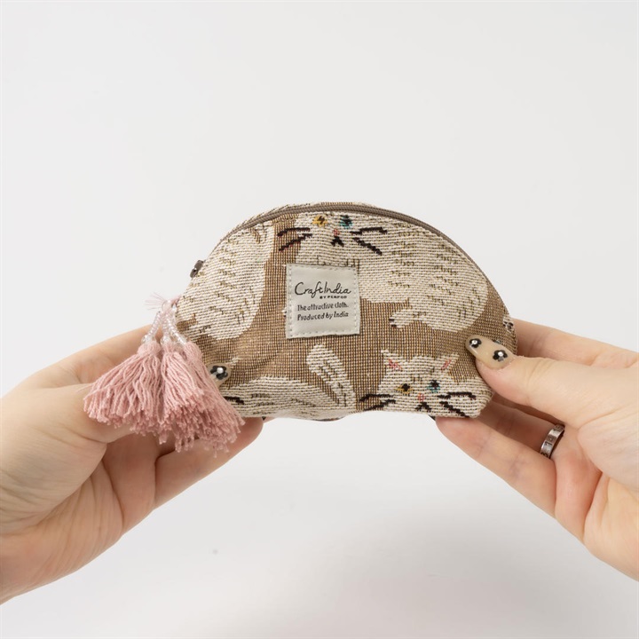 【Craft India】ジャガードミニポーチ cat