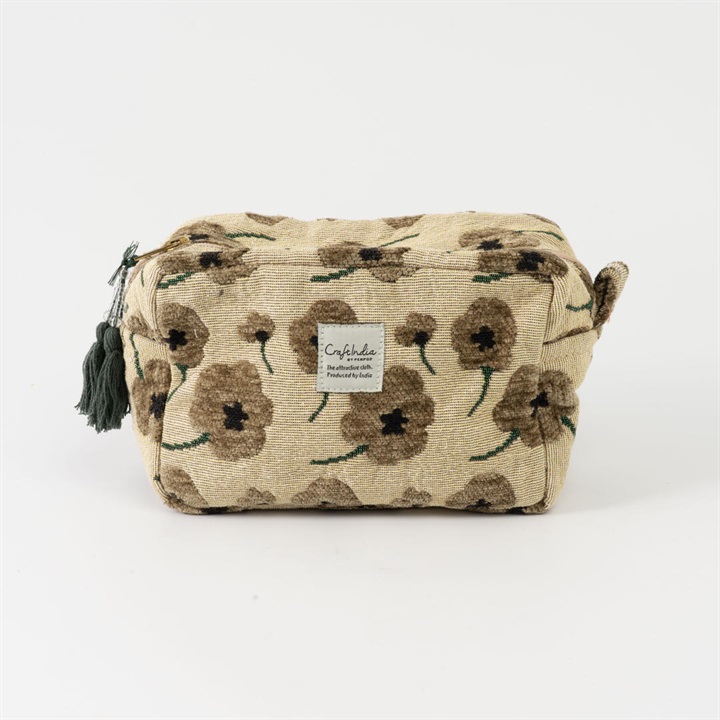 【Craft India】ジャガードマチ付ポーチ フラワー