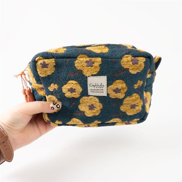【Craft India】ジャガードマチ付ポーチ フラワー