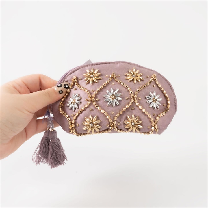 【Craft India】ビーズ刺繍ミニポーチ ディーヤ