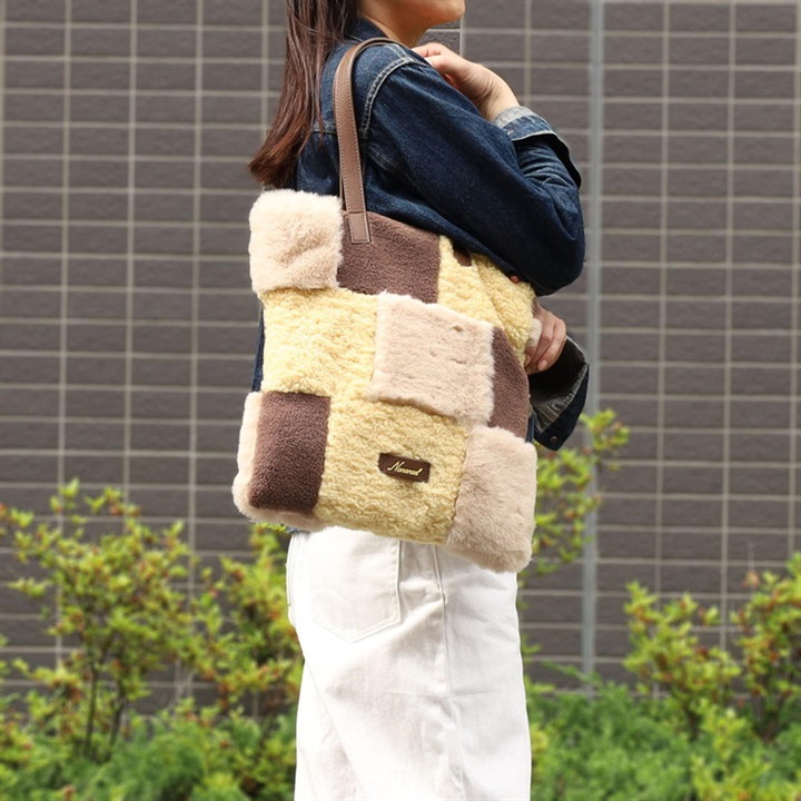 【Nananoel】pappy エコファーパッチワークトートバッグ