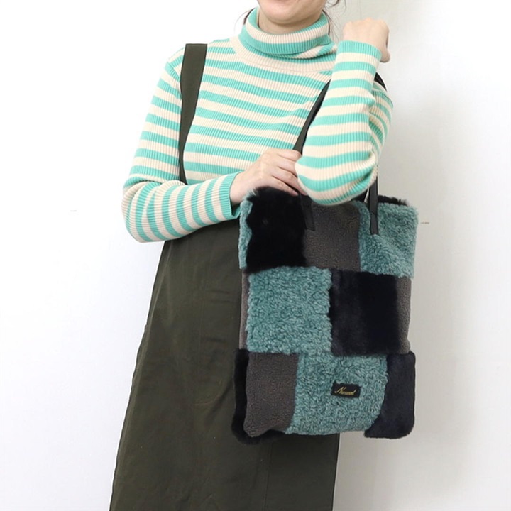 【Nananoel】pappy エコファーパッチワークトートバッグ