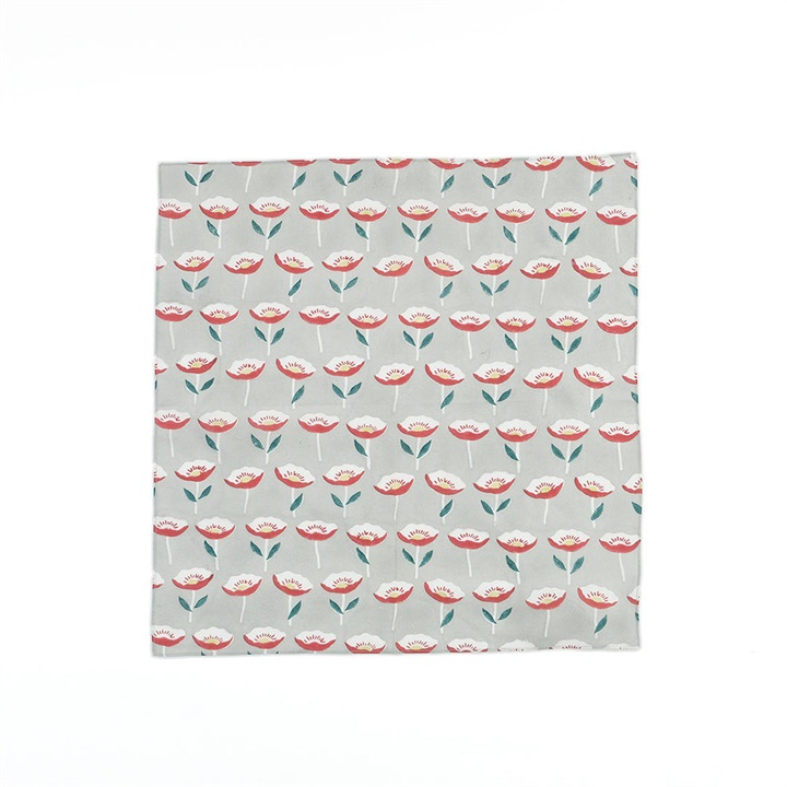 【shesay】風に揺れながら咲く アネモネ柄のブロックプリントハンカチ