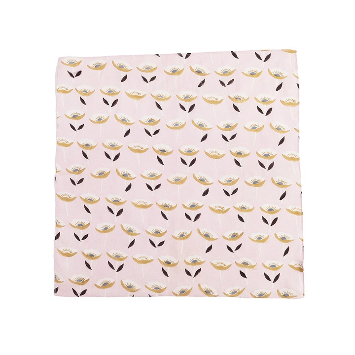 【shesay】風に揺れながら咲く アネモネ柄のブロックプリントハンカチ