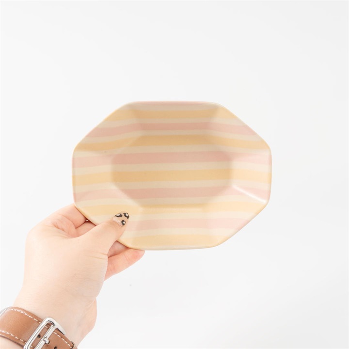 【Greenery】八角深皿 小 ボーダー 練り込み 17cm