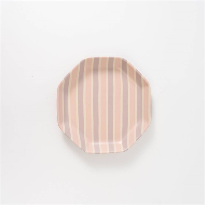 【Greenery】八角平皿 ストライプ 練り込み 16.5cm