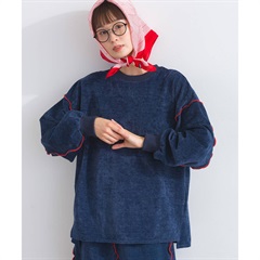 【Lupilien】スラブベロア 長袖メロウスウェット(032.NAVY)