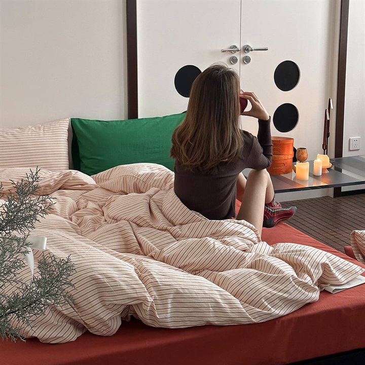 【DayDreamer】ウォッシュドコットン寝具4点カバーセット ローレンストライプ ダブル