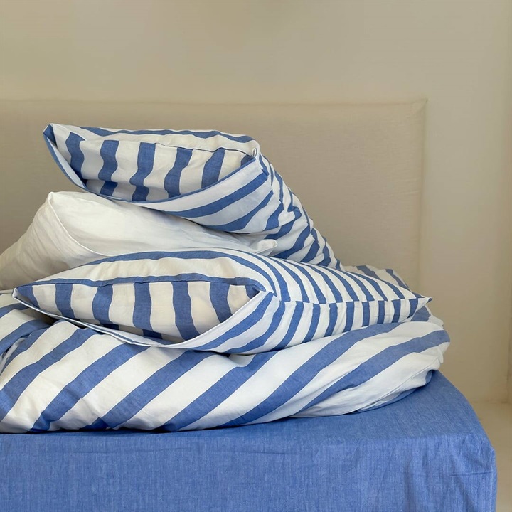 【DayDreamer】ウォッシュドコットン寝具4点カバーセット ニュートラルボールドブルー ダブル