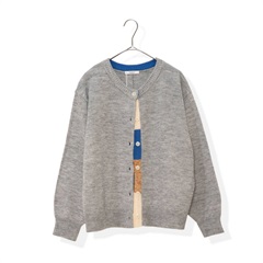 【POU DOU DOU】下前立て配色クルーネック前開き長袖ニットカーディガン(390GRAY)