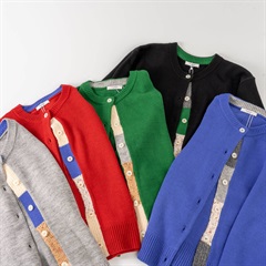 【POU DOU DOU】下前立て配色クルーネック前開き長袖ニットカーディガン