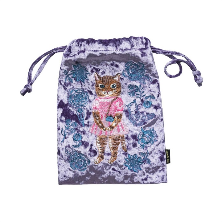 【Nathalie Lete】Velour Drawstring pouch cat ベロア巾着ポーチ(Maya)
