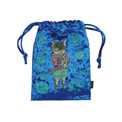 【Nathalie Lete】Velour Drawstring pouch cat ベロア巾着ポーチ(Tabby cat)