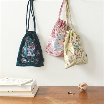 【Nathalie Lete】Velour Drawstring pouch cat ベロア巾着ポーチ