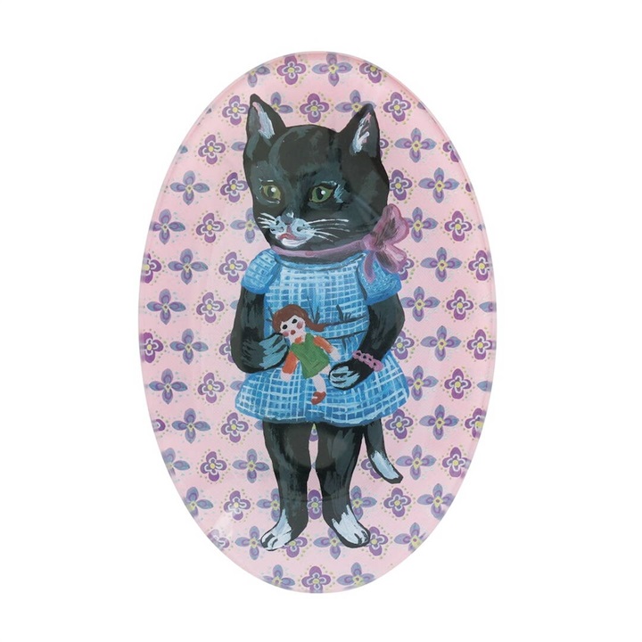 【Nathalie Lete】Glass Oval plate ガラスオーバルプレート(Black cat)