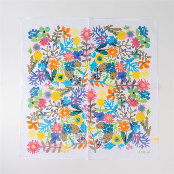 【KODUE HIBINO】シルクスクリーンプリントハンカチ FROWERS