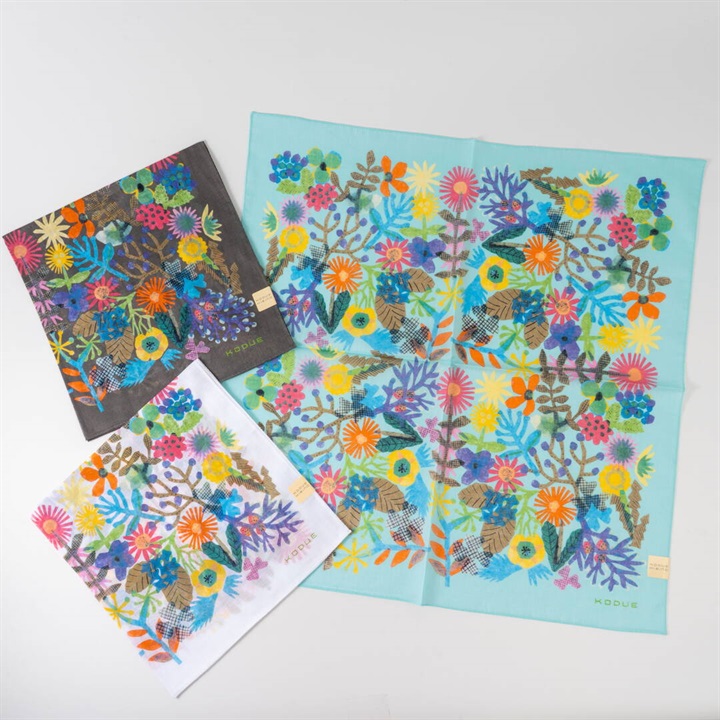 【KODUE HIBINO】シルクスクリーンプリントハンカチ FROWERS