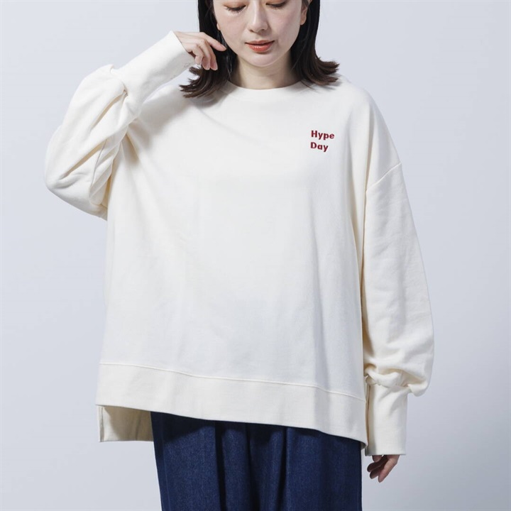 【PAGE ONE】CVC裏毛袖ボタン 長袖スウェット(02 IVORY)