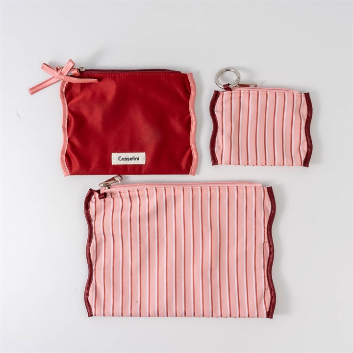 【Casselini】ストライプポーチ3点セット(ピンク)
