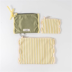 【Casselini】ストライプポーチ3点セット(アイボリー)