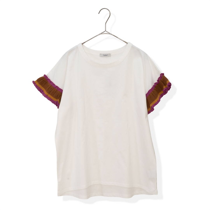 【POU DOU DOU】半袖Tシャツ 配色ニットフリル袖