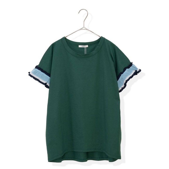 【POU DOU DOU】半袖Tシャツ 配色ニットフリル袖