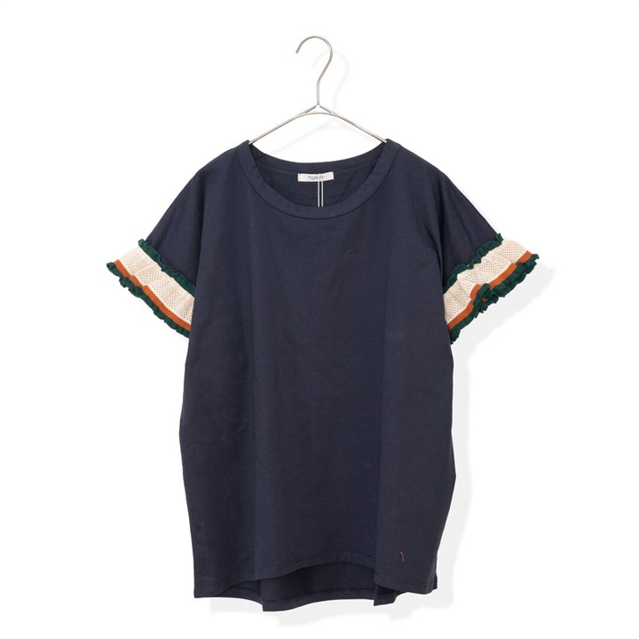【POU DOU DOU】半袖Tシャツ 配色ニットフリル袖